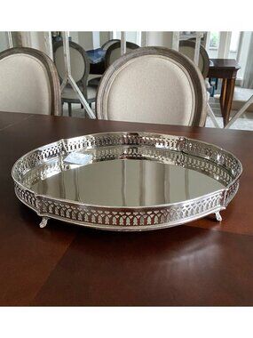 Canfloyd Large Mirrored Tray Silver Decorative Coffee Table Vanity Serving Tray